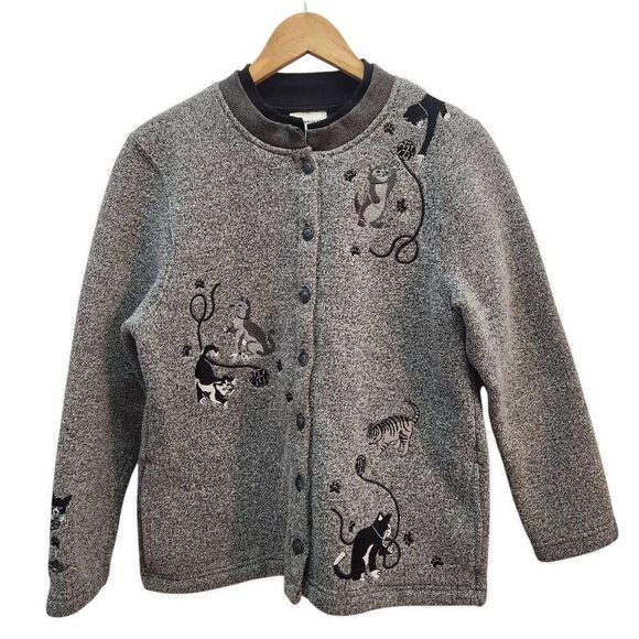 Vintage BonWorth sweater cats play yarn heathered gray size medium Petite - Picture 1 of 9